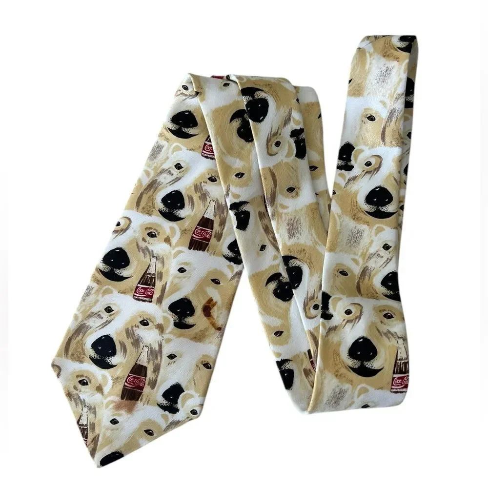 Vintage Coca-Cola Polar Bear Necktie - 60” Silk Tie - 90’s